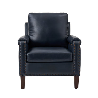 Raimund Genuine Leather Armchair – Navy Nailhead Accent Chair