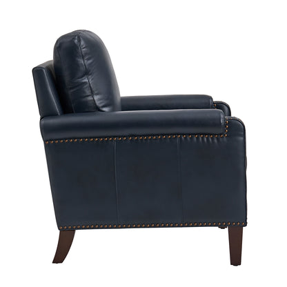 Raimund Genuine Leather Armchair – Navy Nailhead Accent Chair