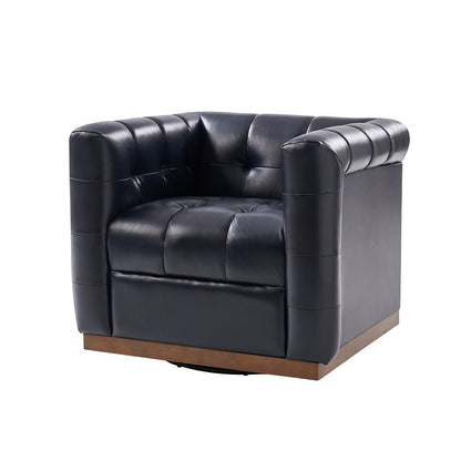 Arnold Genuine Leather Swivel Club Chair – Navy Tufted Barrel Chair