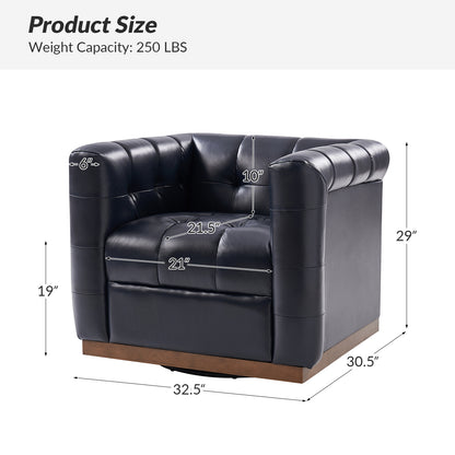 Arnold Genuine Leather Swivel Club Chair – Navy Tufted Barrel Chair