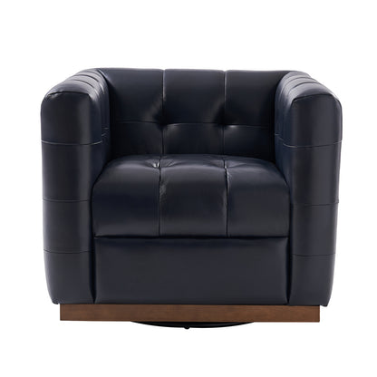 Arnold Genuine Leather Swivel Club Chair – Navy Tufted Barrel Chair