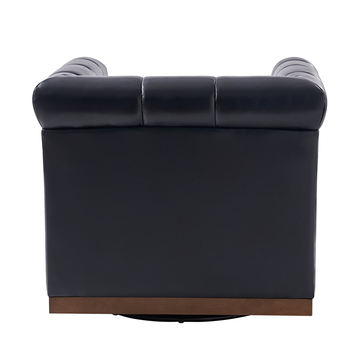 Arnold Genuine Leather Swivel Club Chair – Navy Tufted Barrel Chair