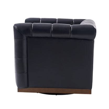 Arnold Genuine Leather Swivel Club Chair – Navy Tufted Barrel Chair