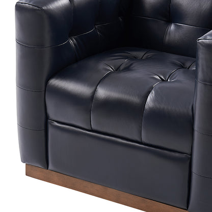 Arnold Genuine Leather Swivel Club Chair – Navy Tufted Barrel Chair