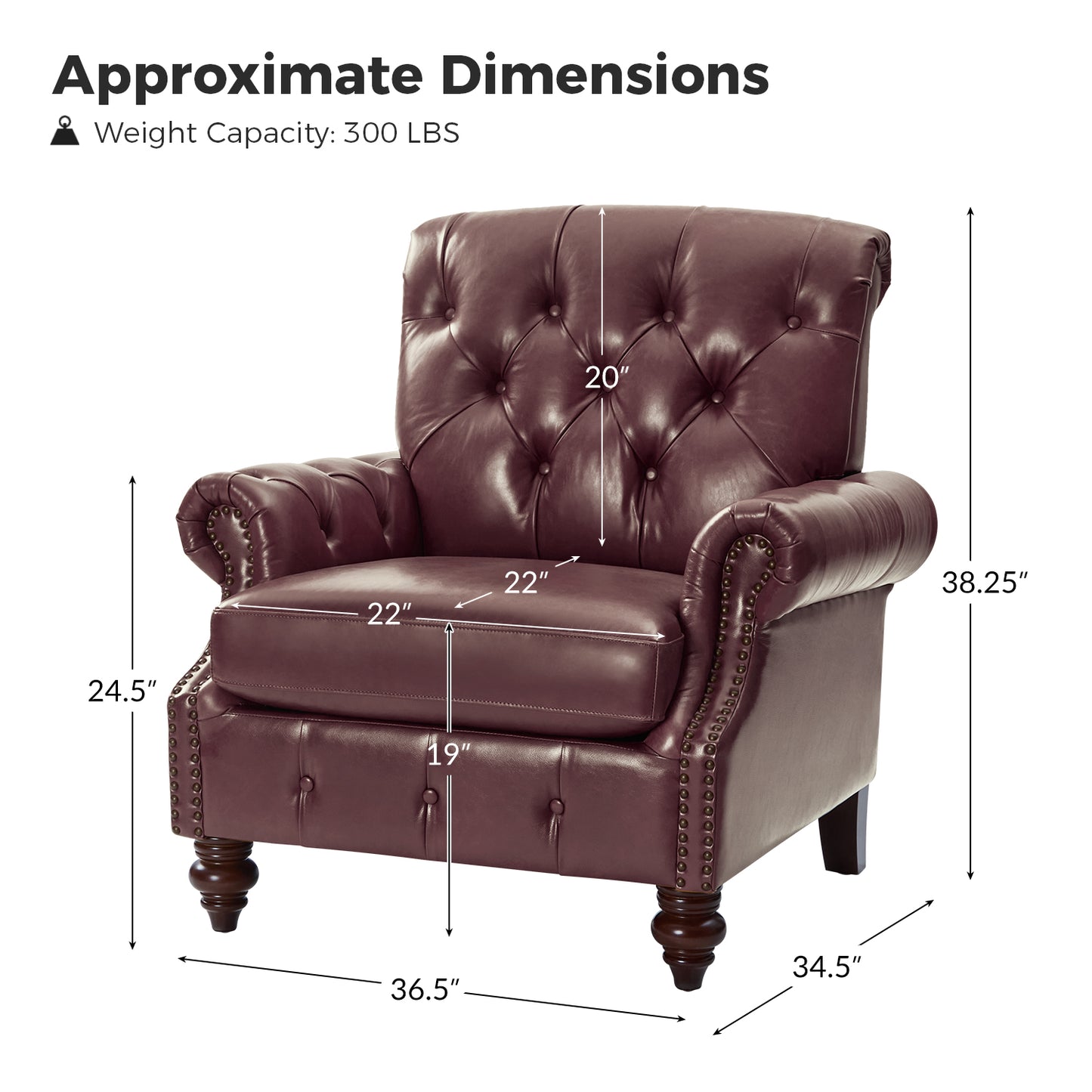 Vivian Genuine Leather Armchair – Burgundy Tufted Classic Accent Chair