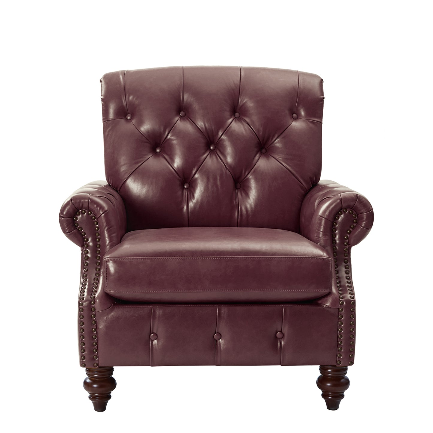 Vivian Genuine Leather Armchair – Burgundy Tufted Classic Accent Chair