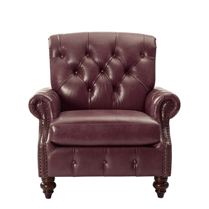 Vivian Genuine Leather Armchair – Burgundy Tufted Classic Accent Chair