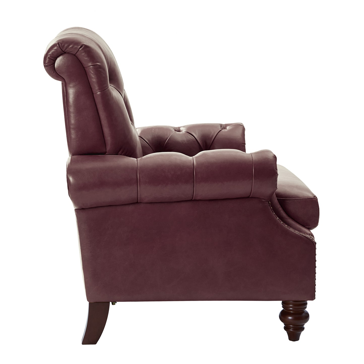 Vivian Genuine Leather Armchair – Burgundy Tufted Classic Accent Chair
