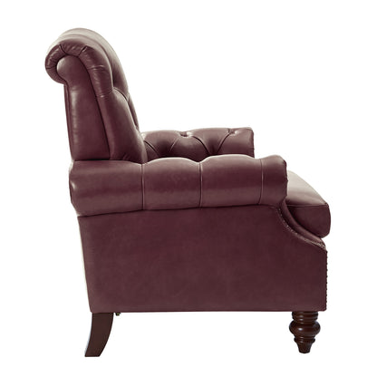 Vivian Genuine Leather Armchair – Burgundy Tufted Classic Accent Chair