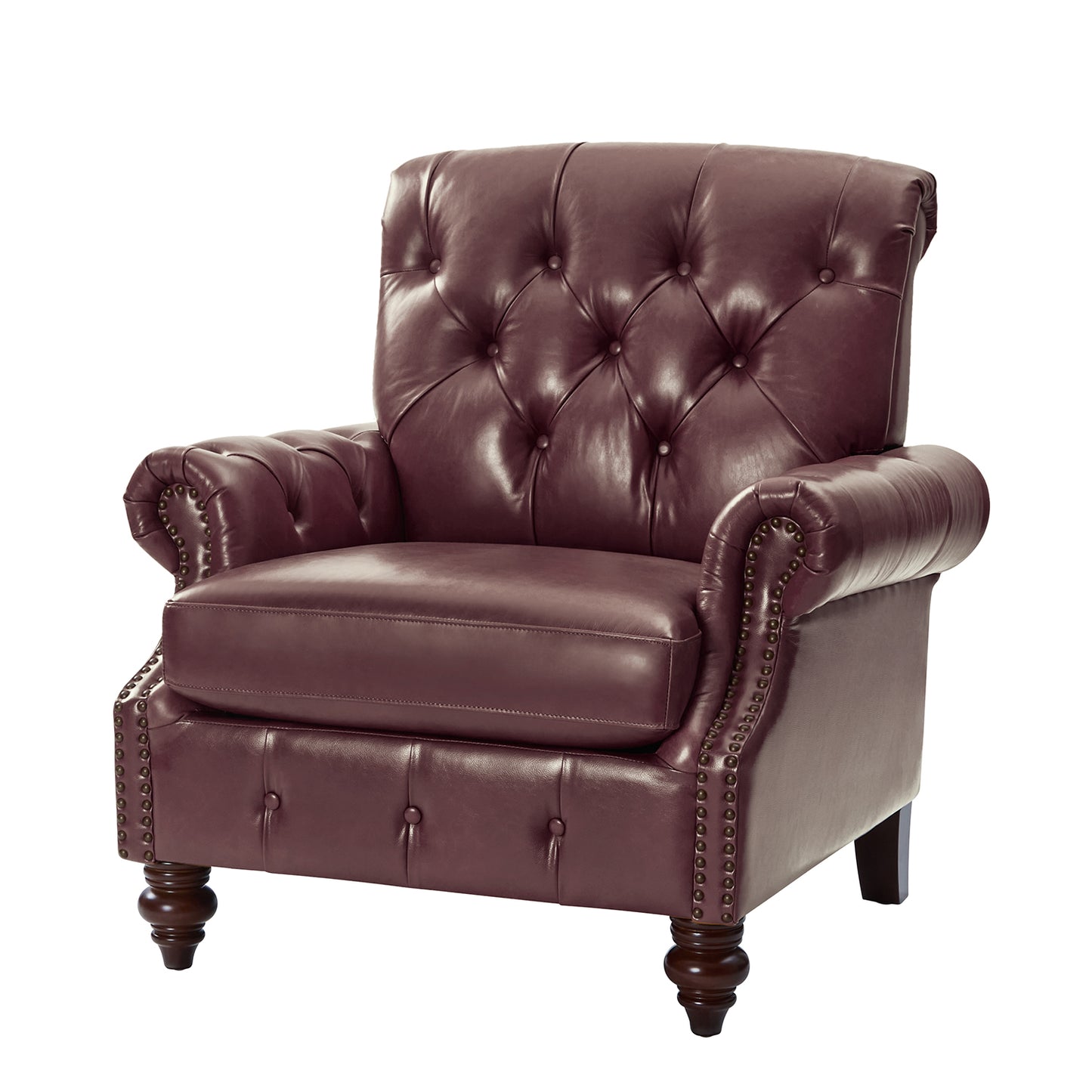 Vivian Genuine Leather Armchair – Burgundy Tufted Classic Accent Chair