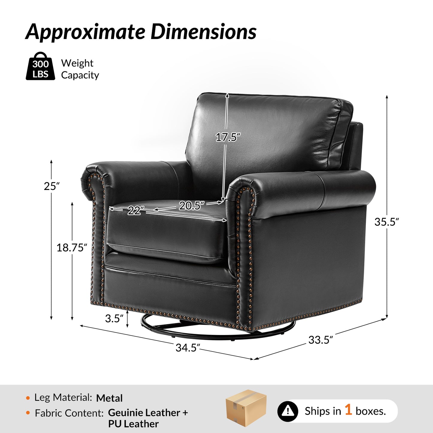 Higinio Genuine Leather Swivel Rocker Chair – Black Traditional Club Accent Chair