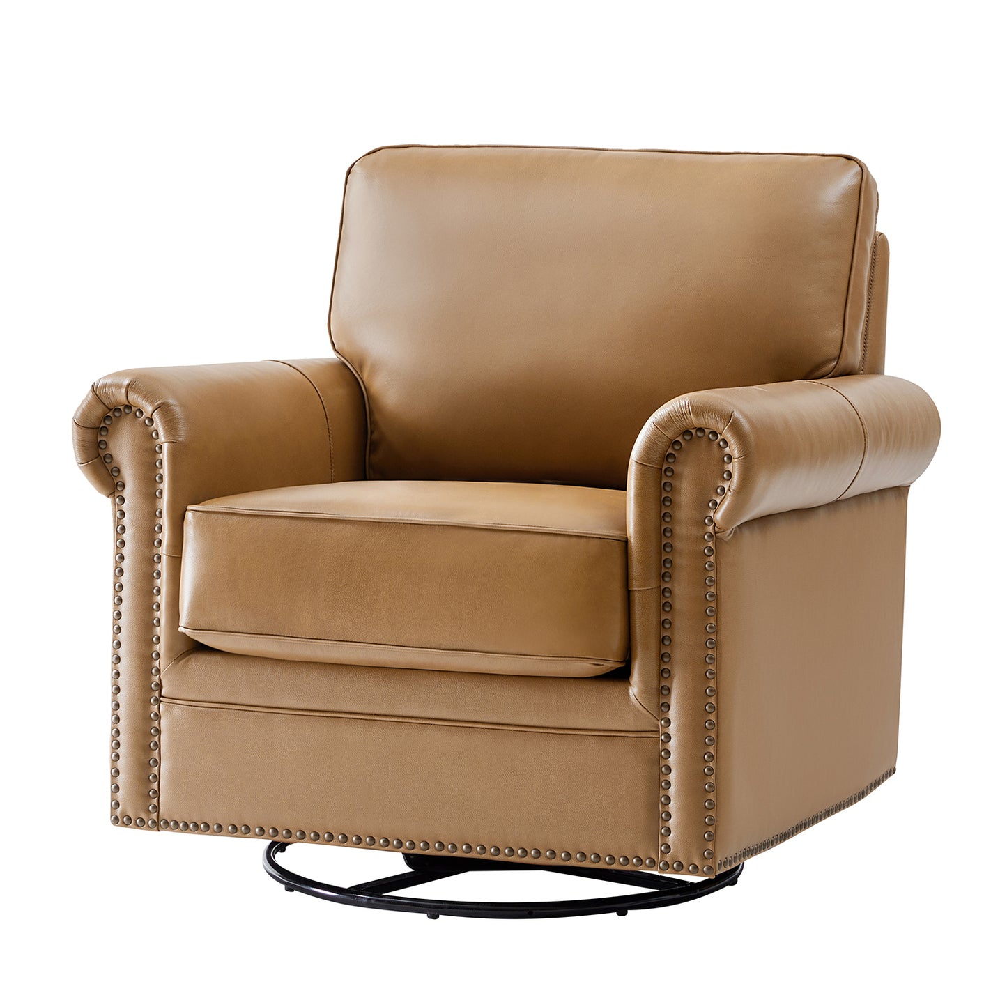Higinio Genuine Leather Swivel Rocker Chair – Camel Traditional Club Accent Chair