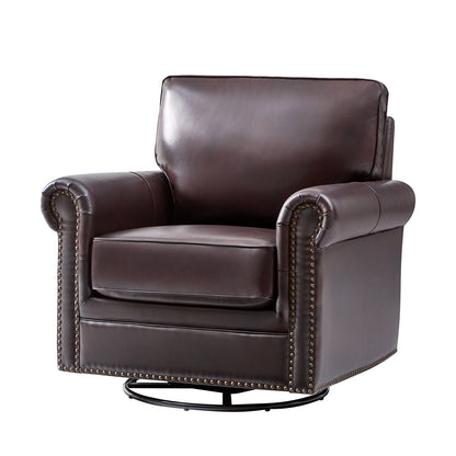 Higinio Genuine Leather Swivel Rocker Chair – Espresso Traditional Club Accent Chair