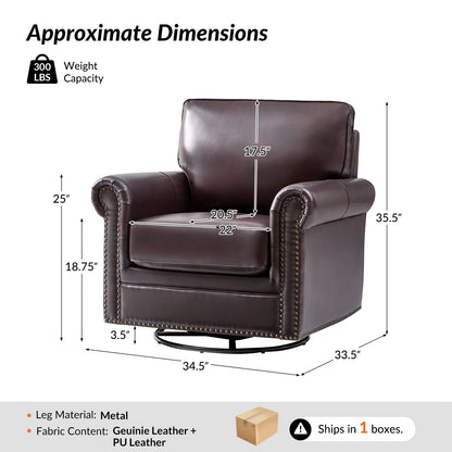 Higinio Genuine Leather Swivel Rocker Chair – Espresso Traditional Club Accent Chair