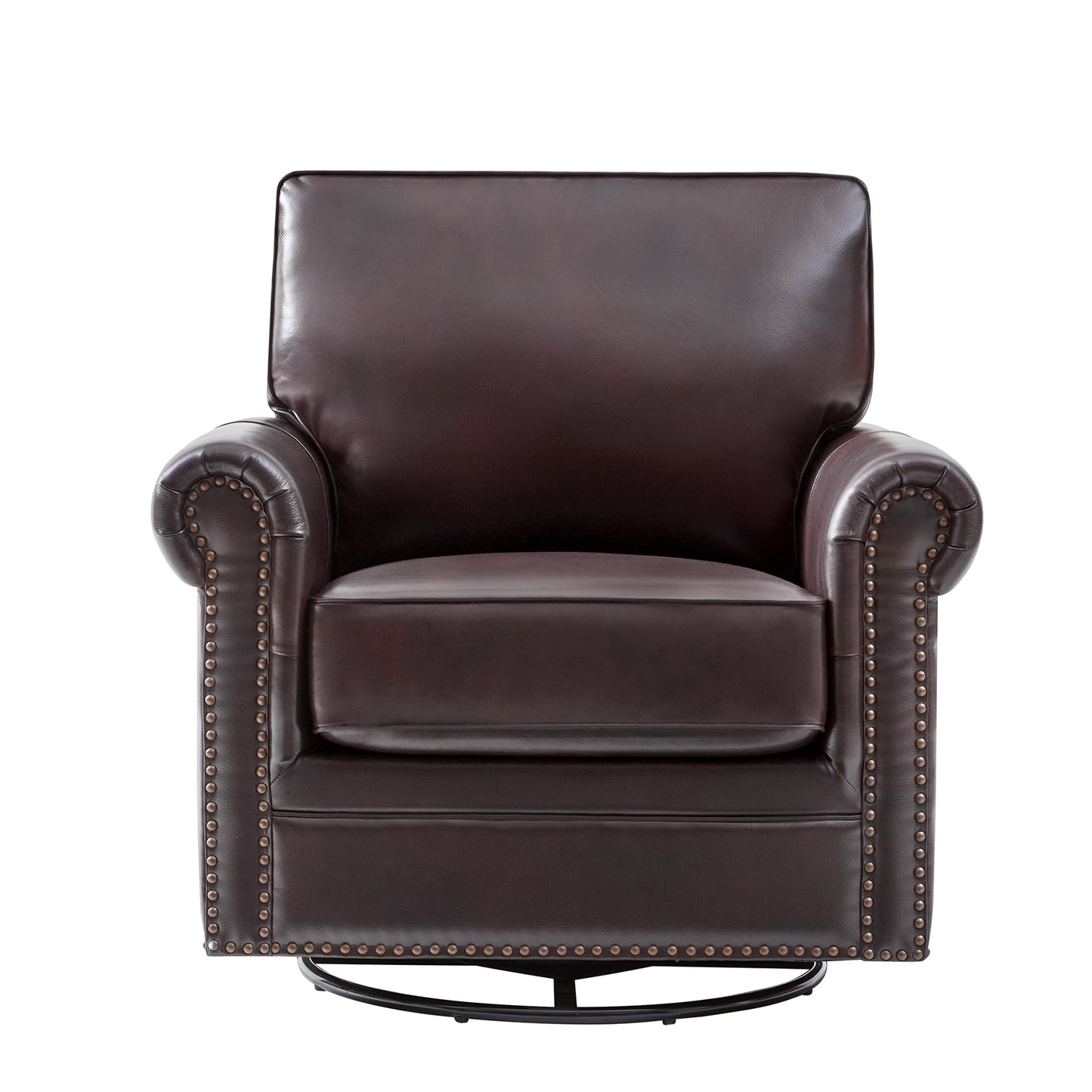 Higinio Genuine Leather Swivel Rocker Chair – Espresso Traditional Club Accent Chair
