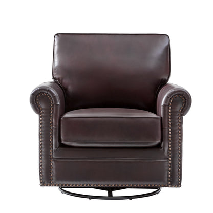Higinio Genuine Leather Swivel Rocker Chair – Espresso Traditional Club Accent Chair