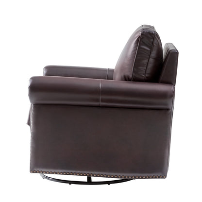 Higinio Genuine Leather Swivel Rocker Chair – Espresso Traditional Club Accent Chair