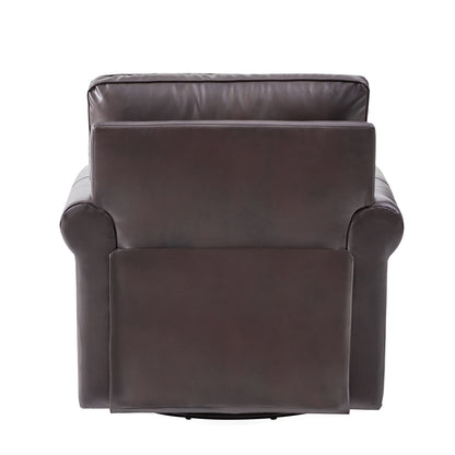 Higinio Genuine Leather Swivel Rocker Chair – Espresso Traditional Club Accent Chair