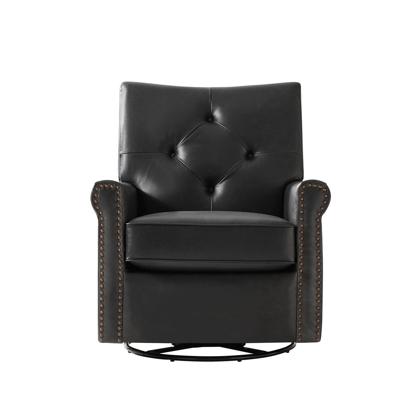 Smelda Genuine Leather Swivel Rocker Chair – Black Tufted Club Chair