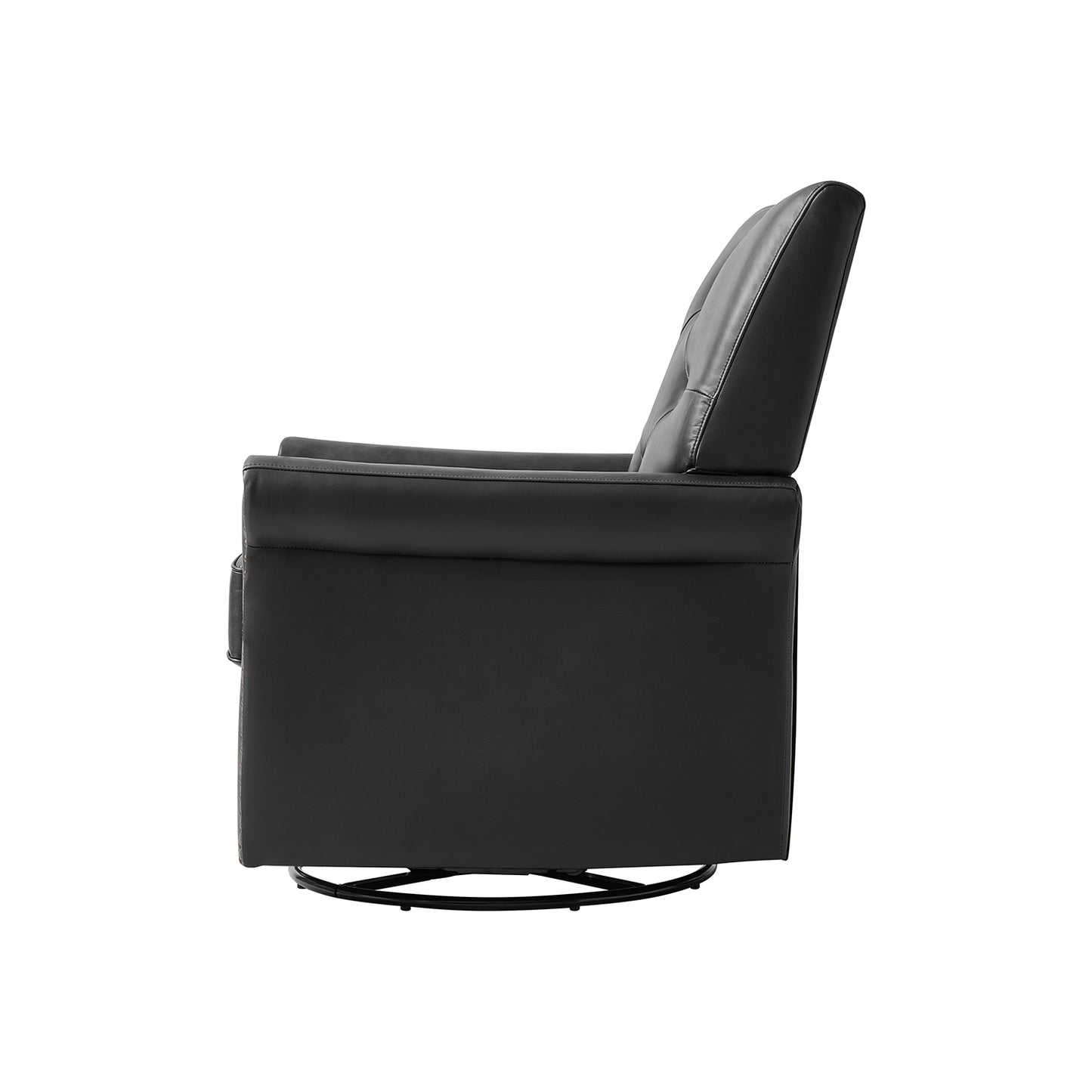 Smelda Genuine Leather Swivel Rocker Chair – Black Tufted Club Chair