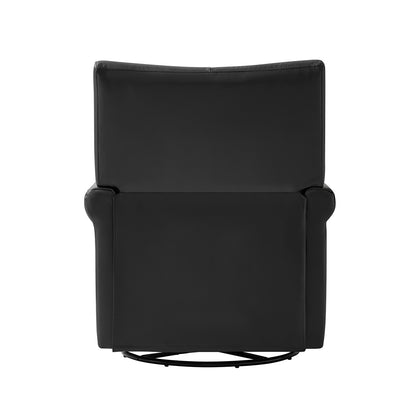 Smelda Genuine Leather Swivel Rocker Chair – Black Tufted Club Chair