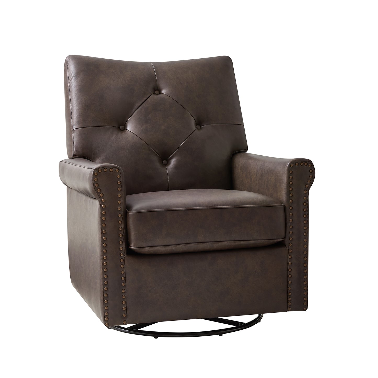Smelda Genuine Leather Swivel Rocker Chair – Chocolate Tufted Club Chair