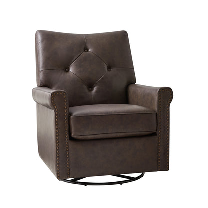 Smelda Genuine Leather Swivel Rocker Chair – Chocolate Tufted Club Chair