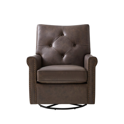 Smelda Genuine Leather Swivel Rocker Chair – Chocolate Tufted Club Chair