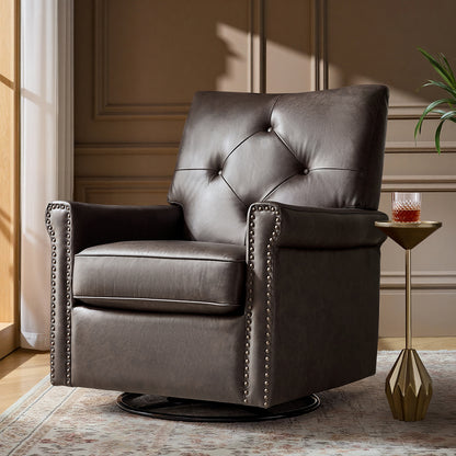 Smelda Genuine Leather Swivel Rocker Chair – Chocolate Tufted Club Chair