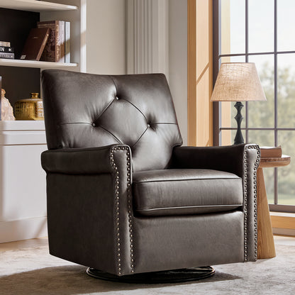 Smelda Genuine Leather Swivel Rocker Chair – Chocolate Tufted Club Chair