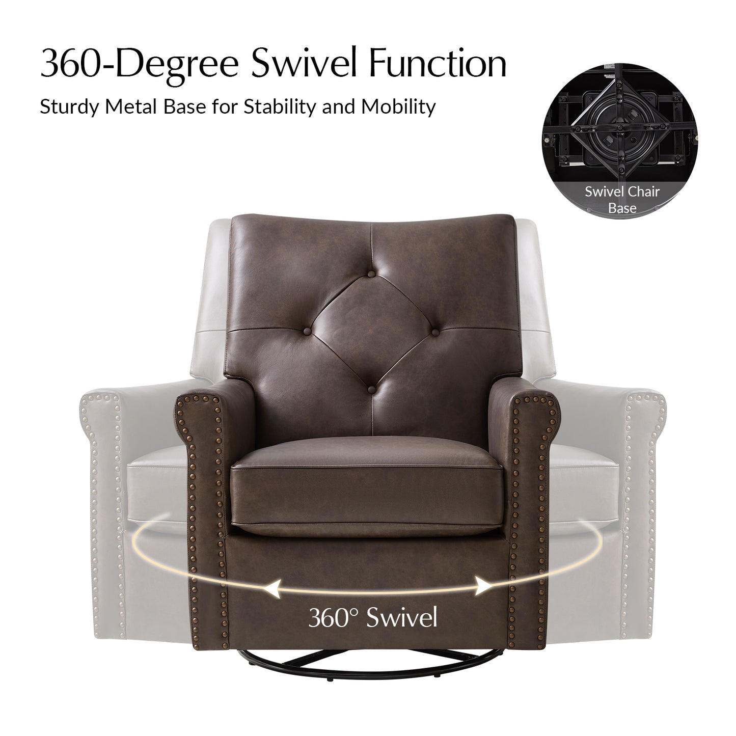 Smelda Genuine Leather Swivel Rocker Chair – Chocolate Tufted Club Chair