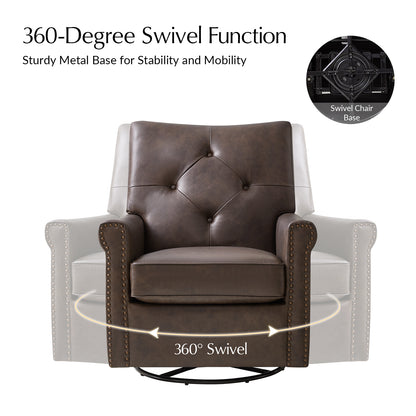 Smelda Genuine Leather Swivel Rocker Chair – Chocolate Tufted Club Chair