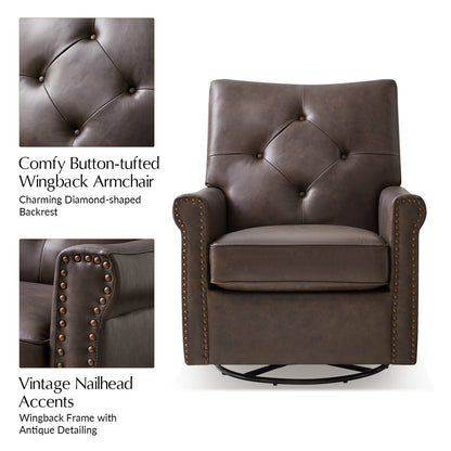 Smelda Genuine Leather Swivel Rocker Chair – Chocolate Tufted Club Chair
