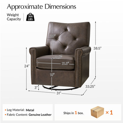 Smelda Genuine Leather Swivel Rocker Chair – Chocolate Tufted Club Chair