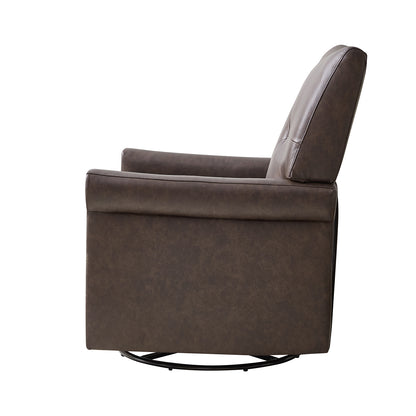 Smelda Genuine Leather Swivel Rocker Chair – Chocolate Tufted Club Chair