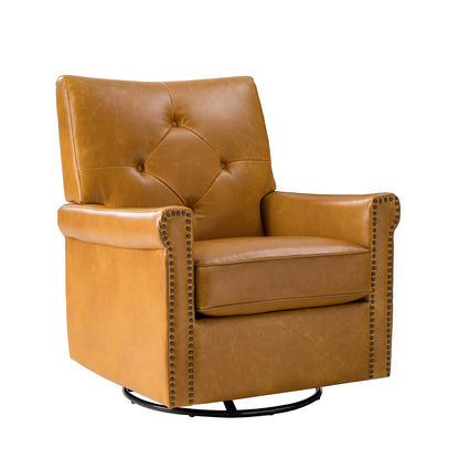 Smelda Genuine Leather Swivel Rocker Chair – Camel Tufted Club Chair