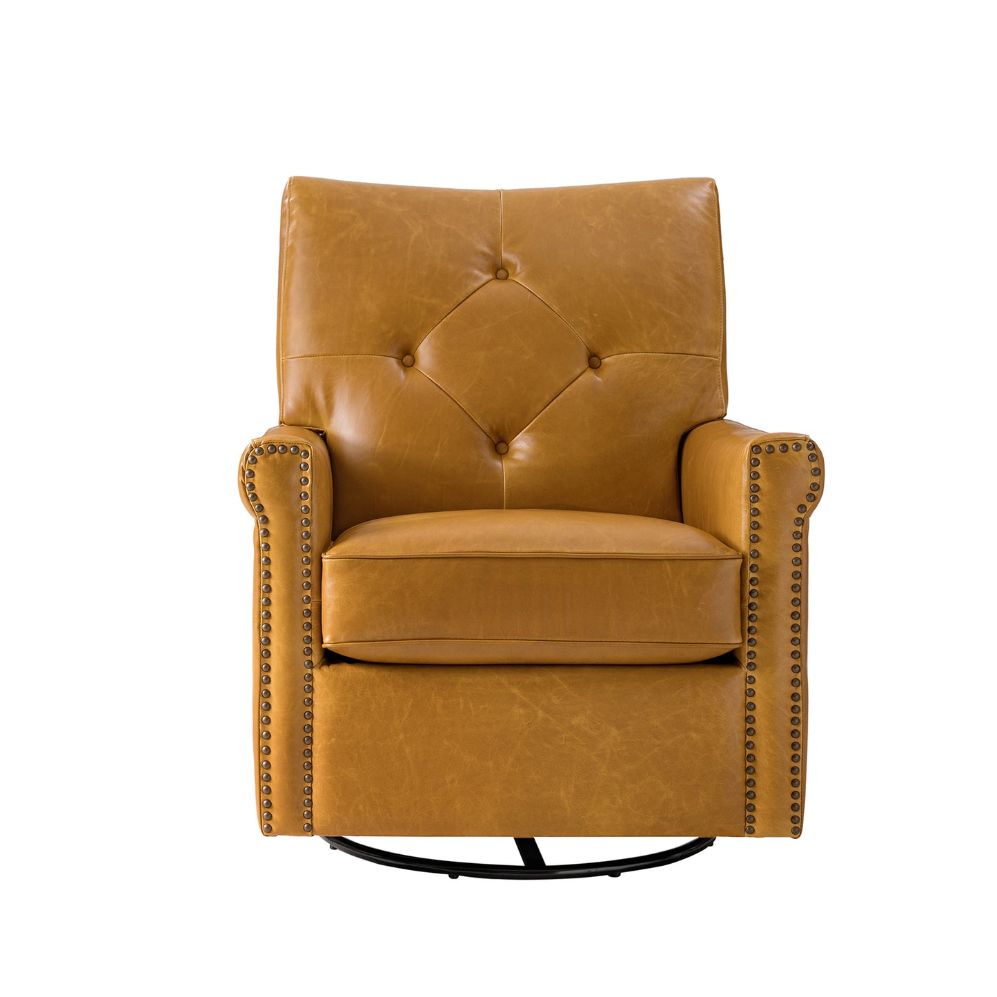 Smelda Genuine Leather Swivel Rocker Chair – Camel Tufted Club Chair