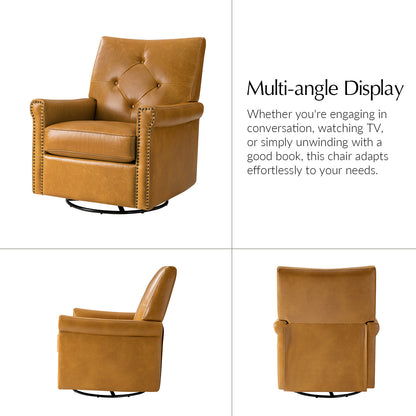 Smelda Genuine Leather Swivel Rocker Chair – Camel Tufted Club Chair
