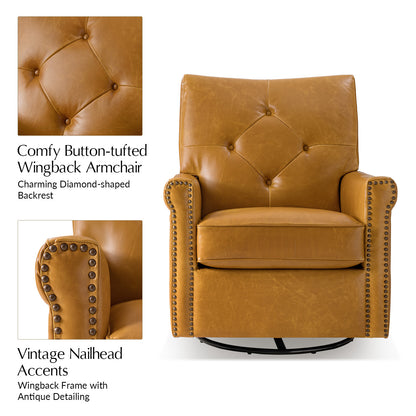 Smelda Genuine Leather Swivel Rocker Chair – Camel Tufted Club Chair