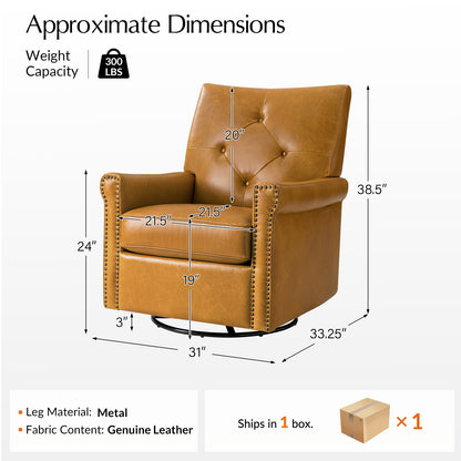 Smelda Genuine Leather Swivel Rocker Chair – Camel Tufted Club Chair