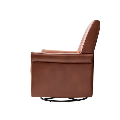 Smelda Genuine Leather Swivel Rocker Chair – Saddle Tufted Club Chair