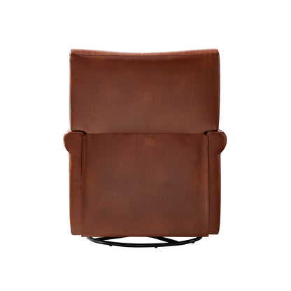 Smelda Genuine Leather Swivel Rocker Chair – Saddle Tufted Club Chair
