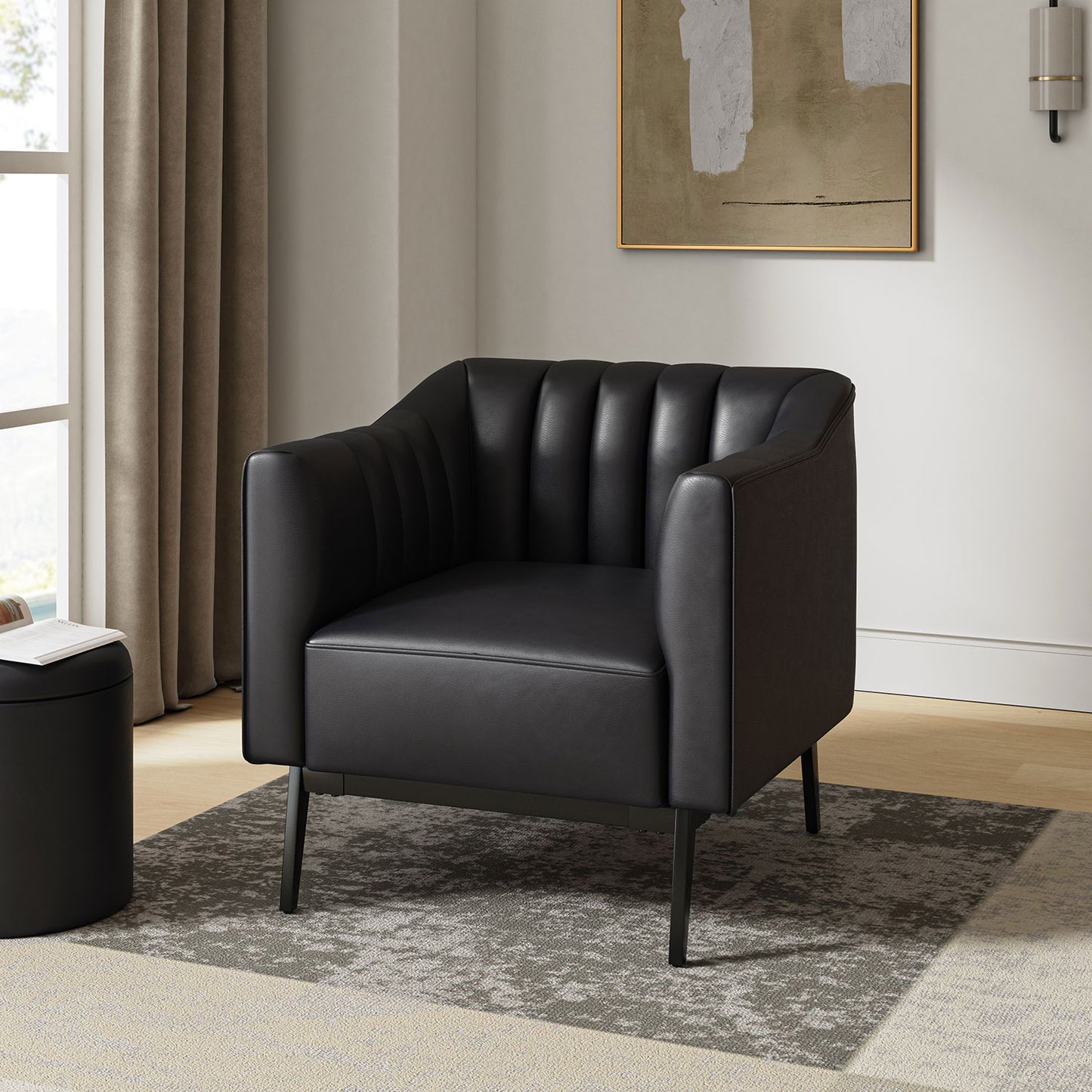 Alfons Chair – Black Channel-Tufted Accent Chair