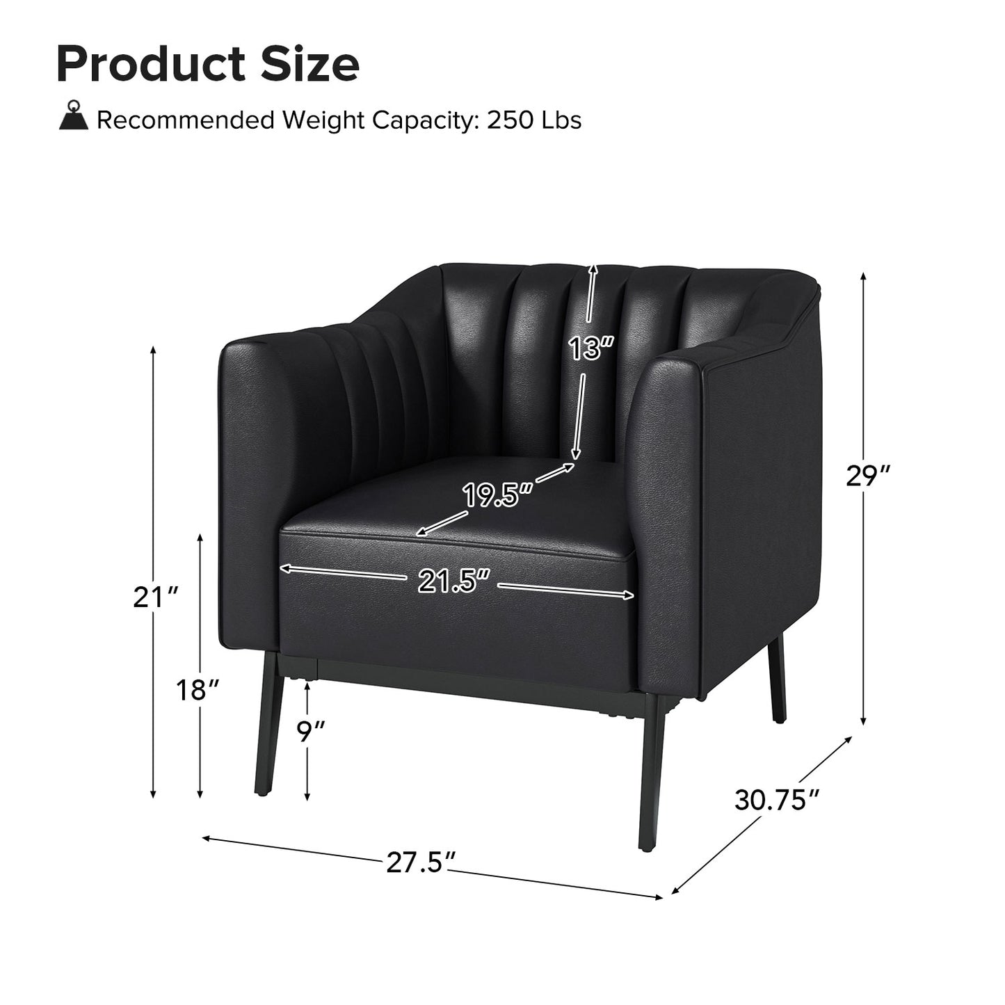 Alfons Chair – Black Channel-Tufted Accent Chair