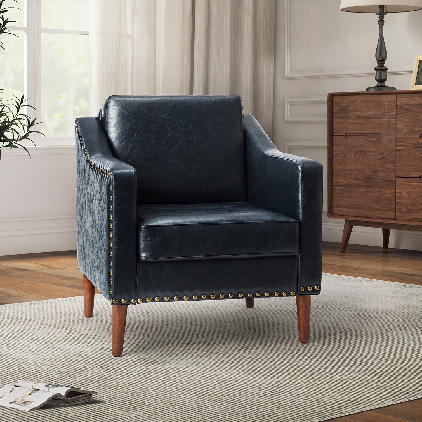 Bonita Vegan Leather Armchair – Navy Nailhead Accent Chair