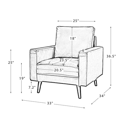 Aurelian Genuine Leather Armchair – Beige Mid-Century Accent Chair