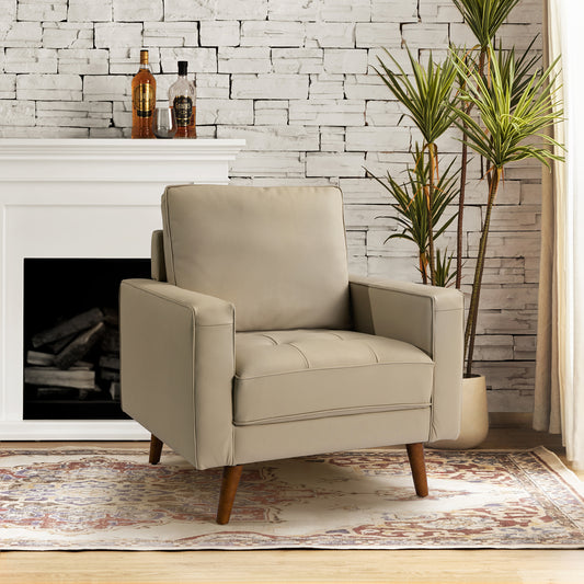 Aurelian Genuine Leather Armchair – Beige Mid-Century Accent Chair