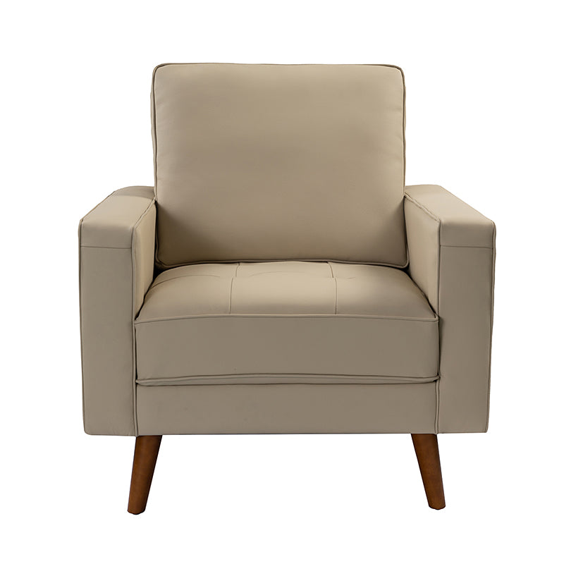 Aurelian Genuine Leather Armchair – Beige Mid-Century Accent Chair