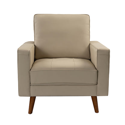 Aurelian Genuine Leather Armchair – Beige Mid-Century Accent Chair