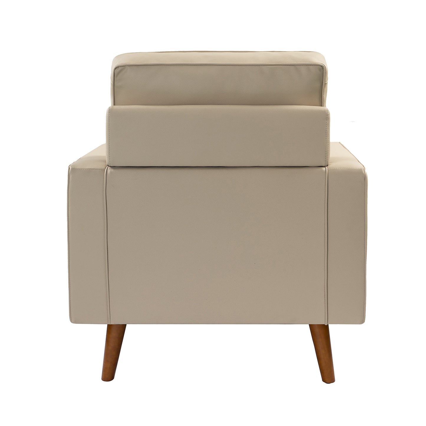 Aurelian Genuine Leather Armchair – Beige Mid-Century Accent Chair